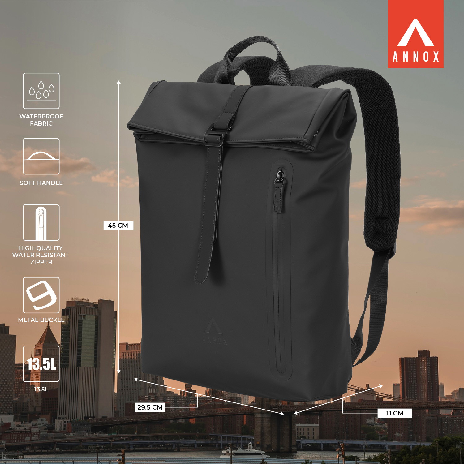 Annox Casual Laptop Backpack 15.6” – PU Water-Resistant