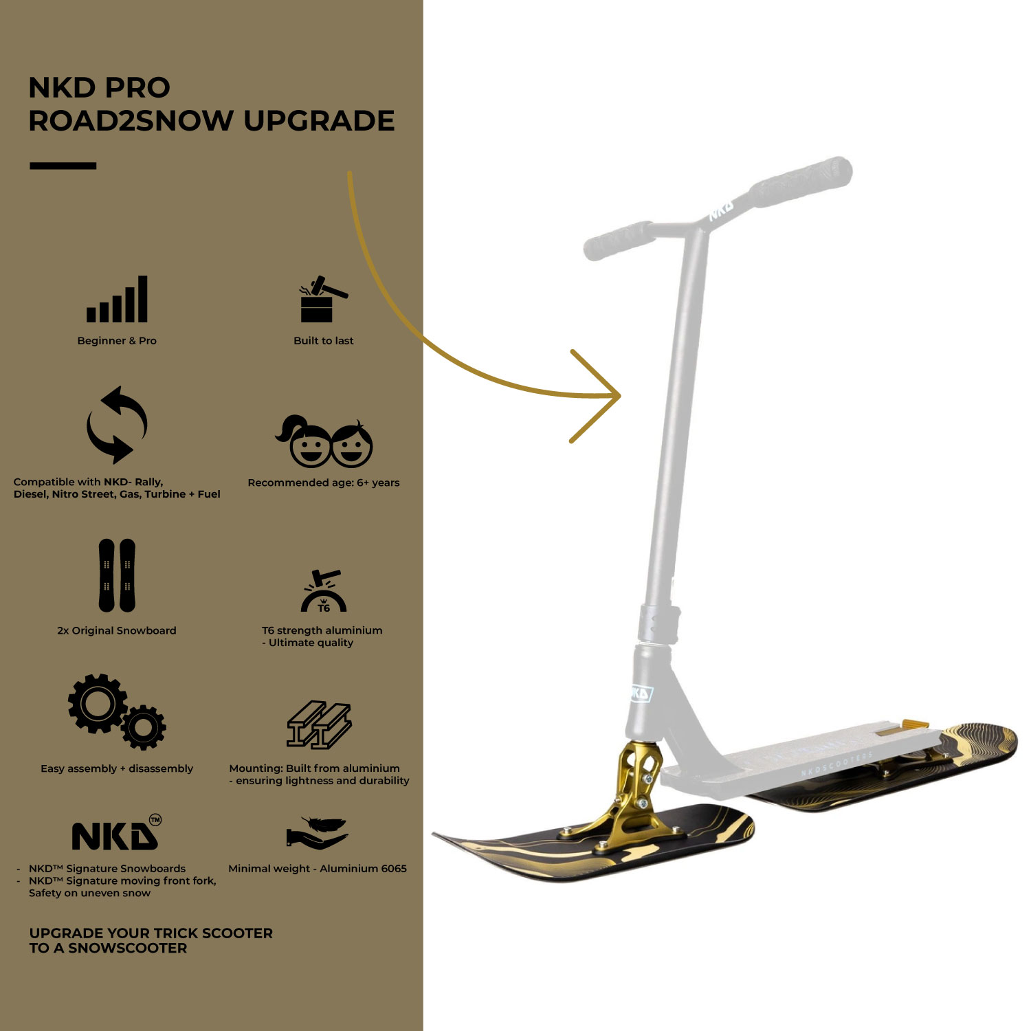 NKD Pro Road2Snow Snowboard for Scooter
