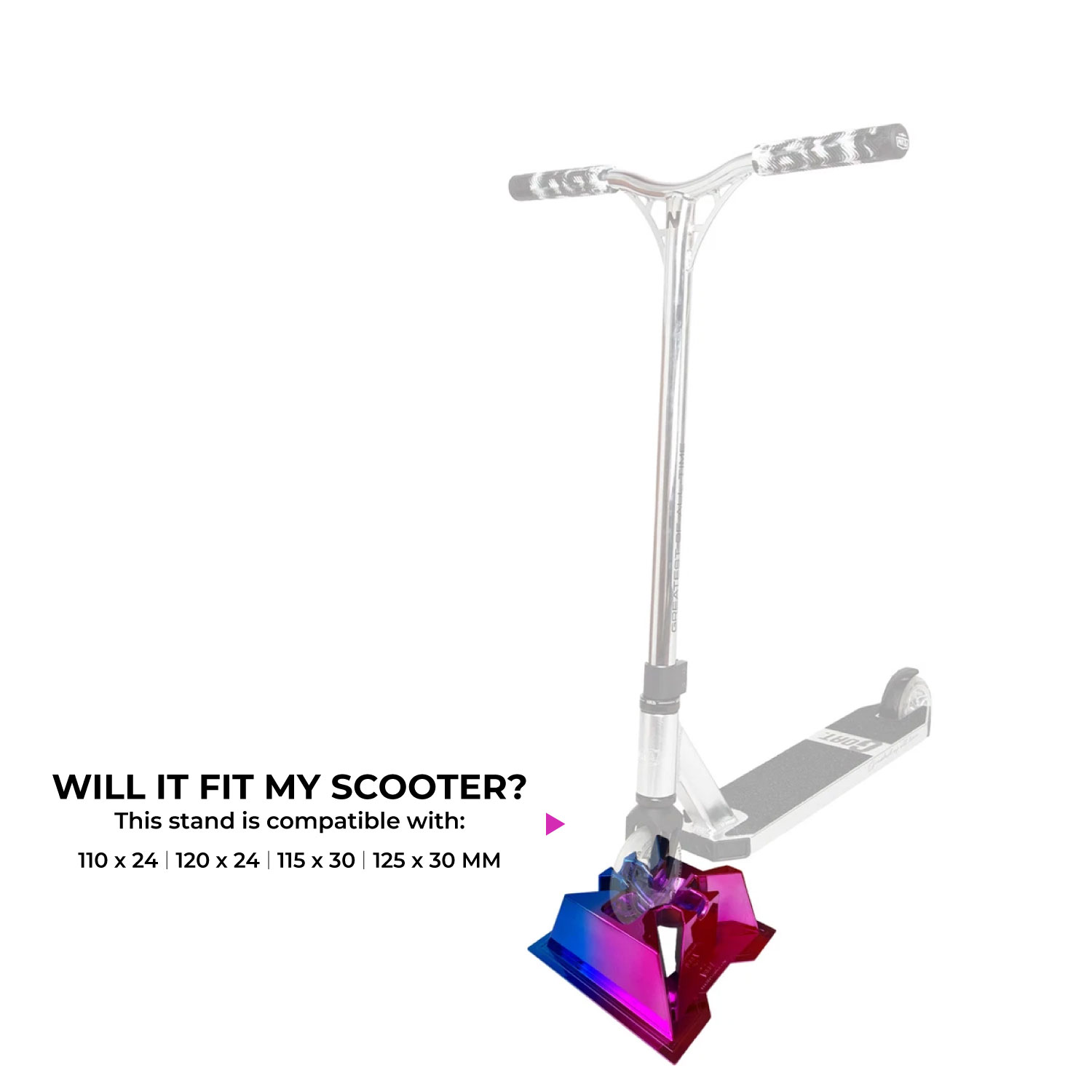 NKD Pro Scooter Stand – Stable holder for 110–125 mm wheels, 24/30 mm width
